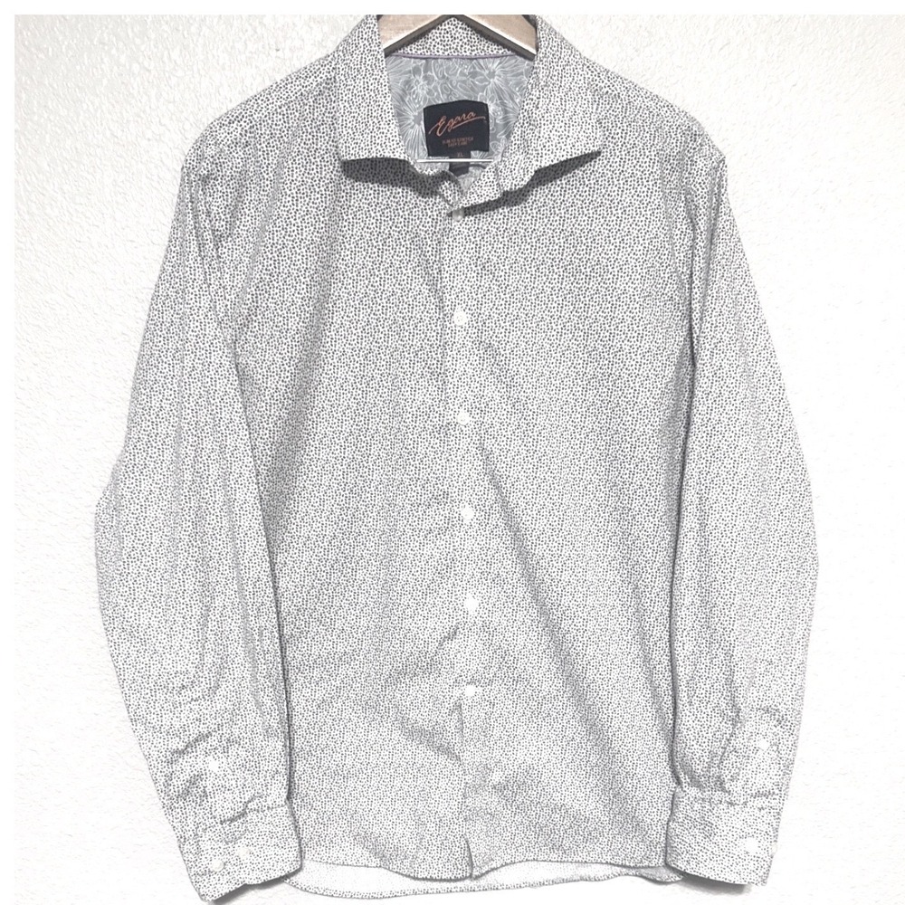 Egara‎ Mens XL Slim Fit Stretch Casual Dress Shirt Cotton Micro Dot Print